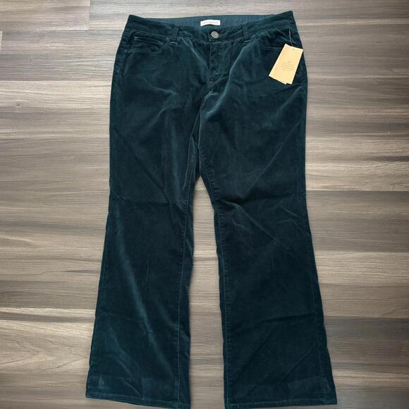 Coldwater Creek Woman Pants 16P Dark Green Velvet Straight Leg High Rise - Picture 1 of 5